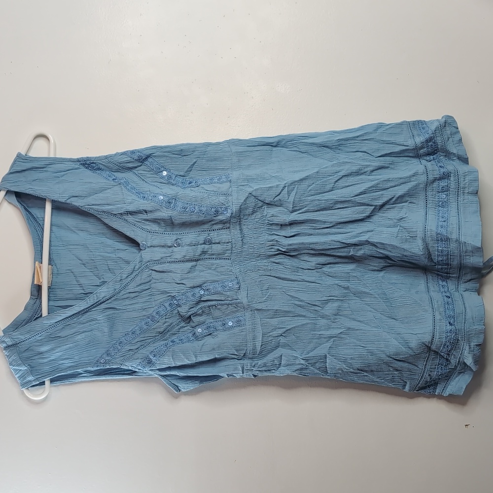 Faded Glory Boho Baby Blue Tank Top With Sequins Plus 3X